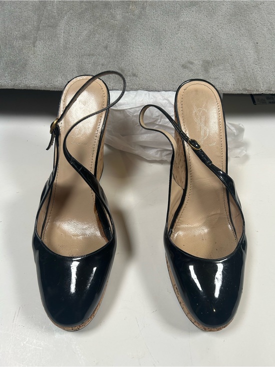 Yves Saint Laurent Shoes - Yves Saint Laurent Black Patent Leather Slingback Clog Mules